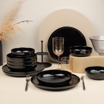 12-dijelni set za jelo, crni/porculan