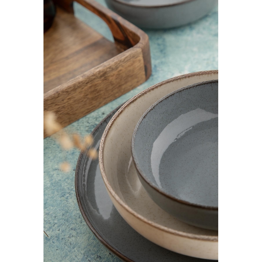 16-dijelni set za jelo, siva/bež, porculan