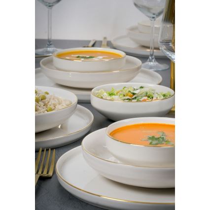 18-dijelni porculanski set za jelo u bijeloj boji sa zlatnim detaljima