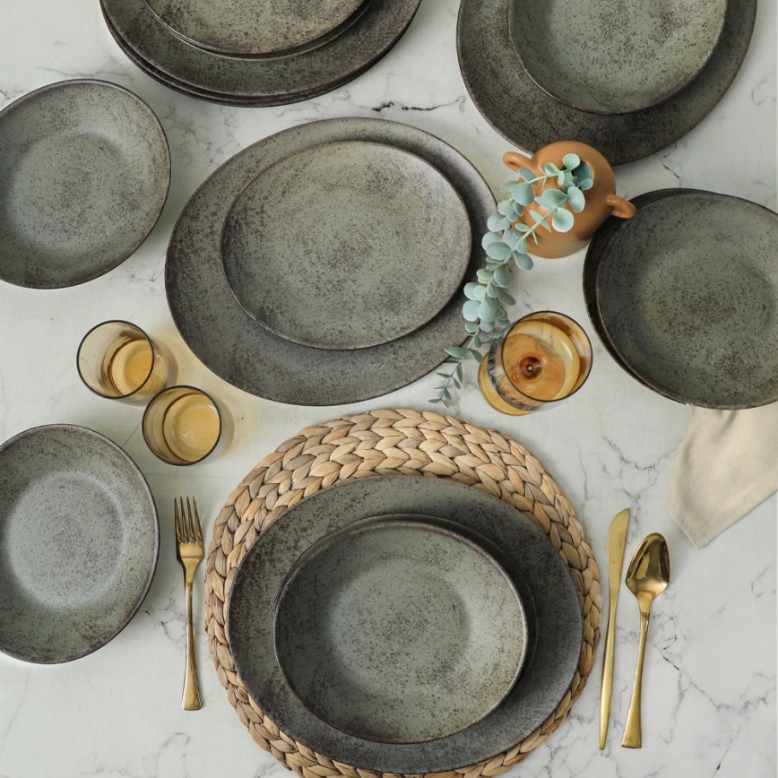 18-dijelni set posuđa antracit/zelena/kamenina