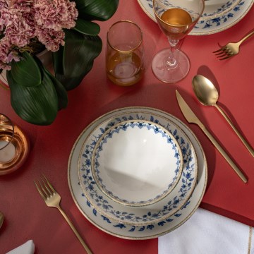 18-dijelni set posuđa, bijelo/plavo, porculan