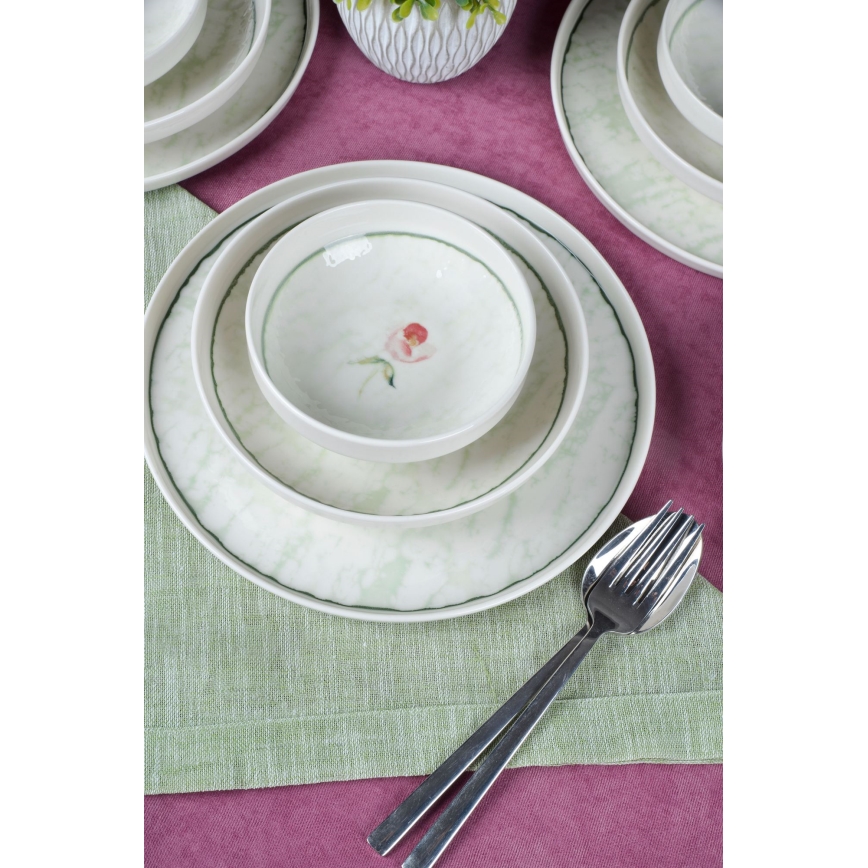 18-dijelni set za jelo, zelene boje, od porculana