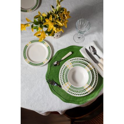 24-dijelni porculanski set za jelo – bijela/zelena/žuta