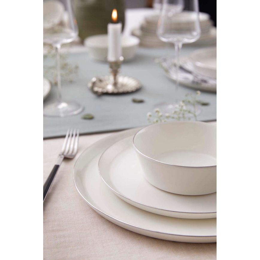24-dijelni porculanski set za jelo, bijele i srebrne boje