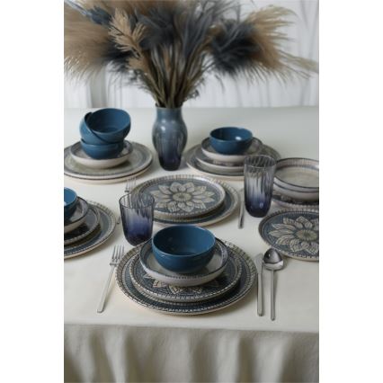 24-dijelni set posuđa, plava/krem, kamenina