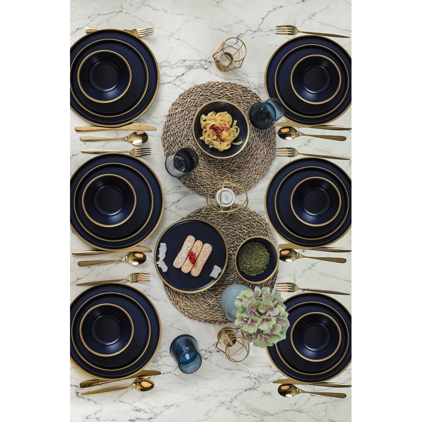 24-dijelni set posuđa plava/zlatna/keramika