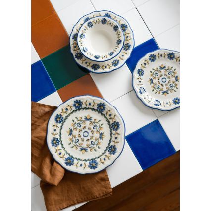 24-dijelni set posuđa, porculan, bijela/plava/žuta