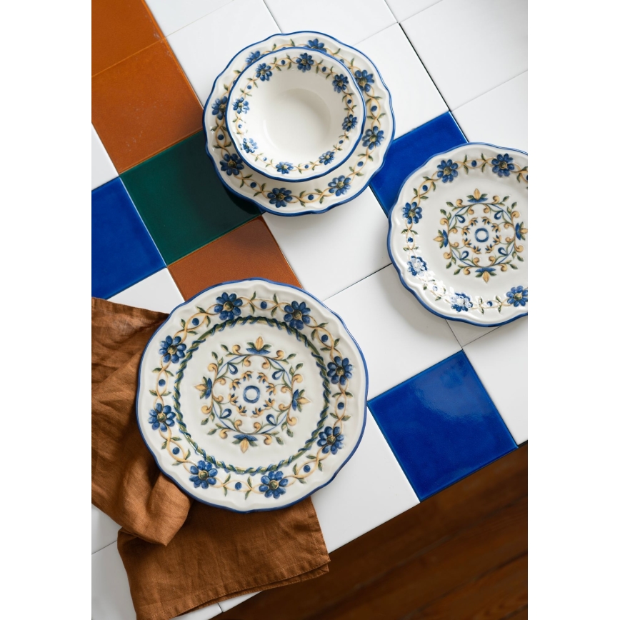 24-dijelni set posuđa, porculan, bijela/plava/žuta