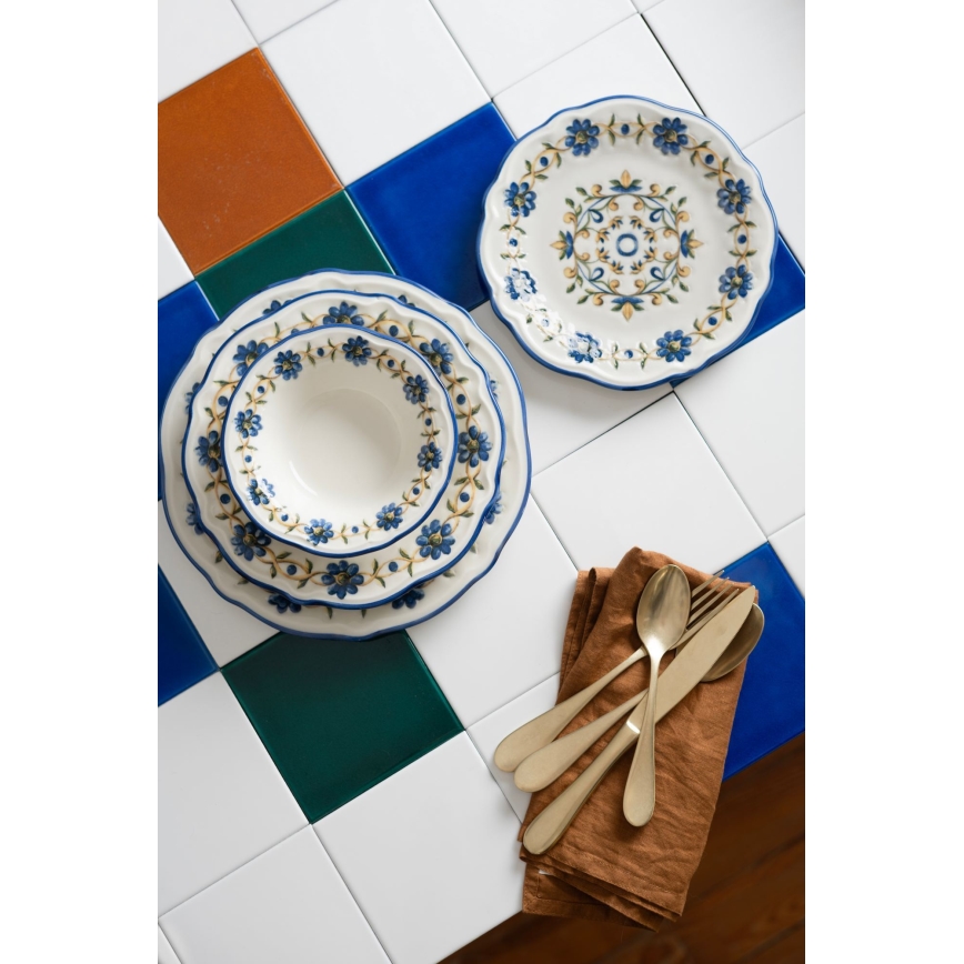 24-dijelni set posuđa, porculan, bijela/plava/žuta