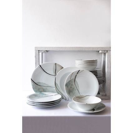 24-dijelni set posuđa, siva/zelena/porculan