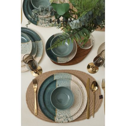 24-dijelni set posuđa, tirkizna/krem/kamenina