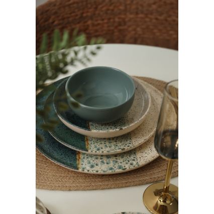 24-dijelni set posuđa, tirkizna/krem/kamenina