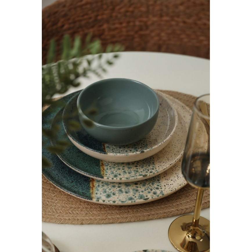 24-dijelni set posuđa, tirkizna/krem/kamenina