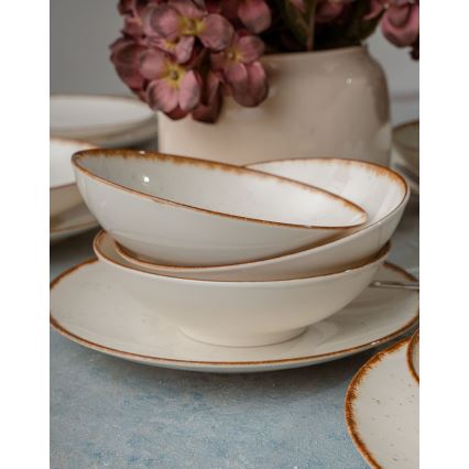 24-dijelni set za jelo, bež/smeđa, porculan
