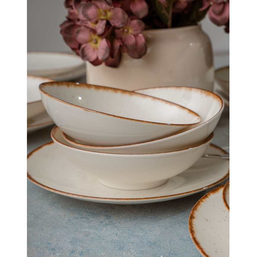 24-dijelni set za jelo, bež/smeđa, porculan