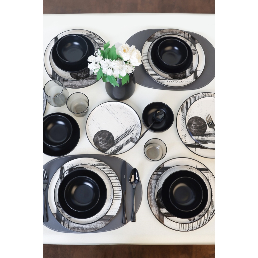 24-dijelni set za jelo bijela/crna/kamenina