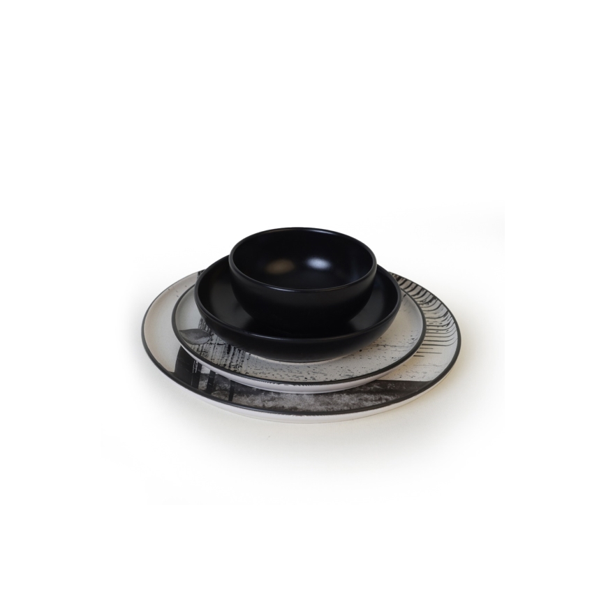 24-dijelni set za jelo bijela/crna/kamenina