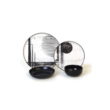 24-dijelni set za jelo bijela/crna/kamenina