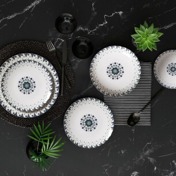 24-dijelni set za jelo, bijela/plava, porculan