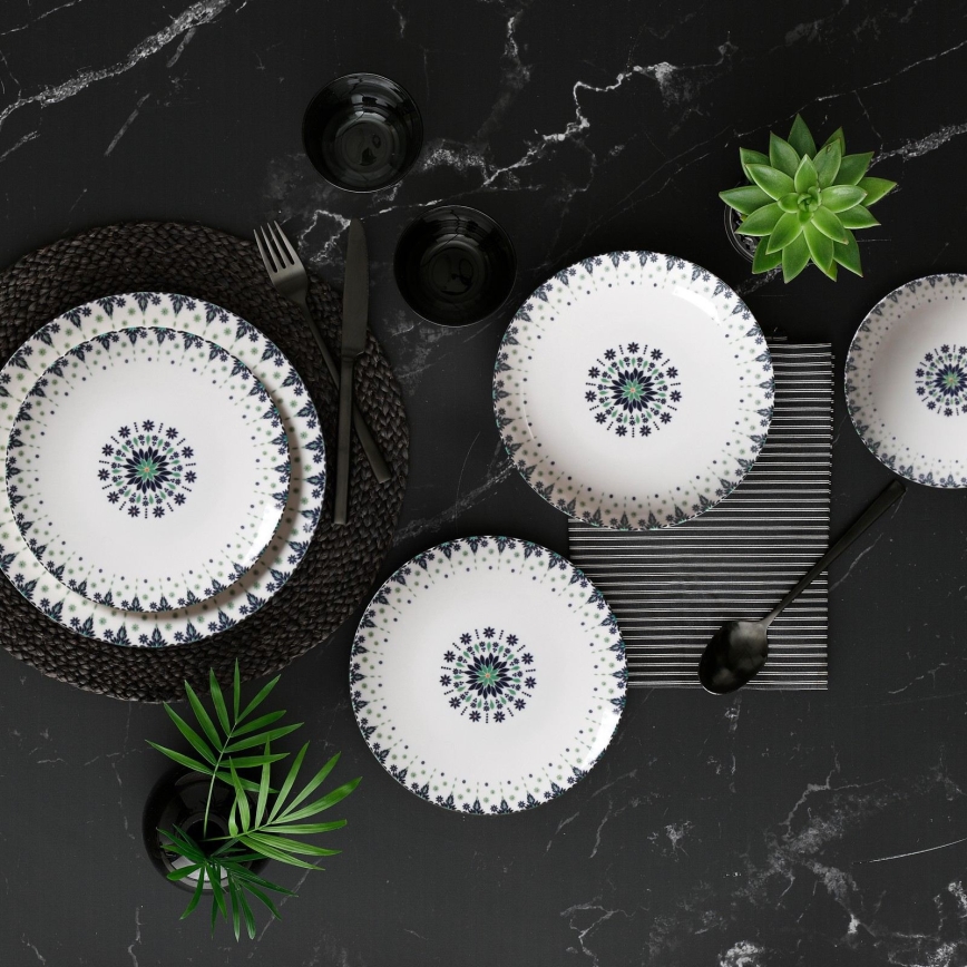 24-dijelni set za jelo, bijela/plava, porculan