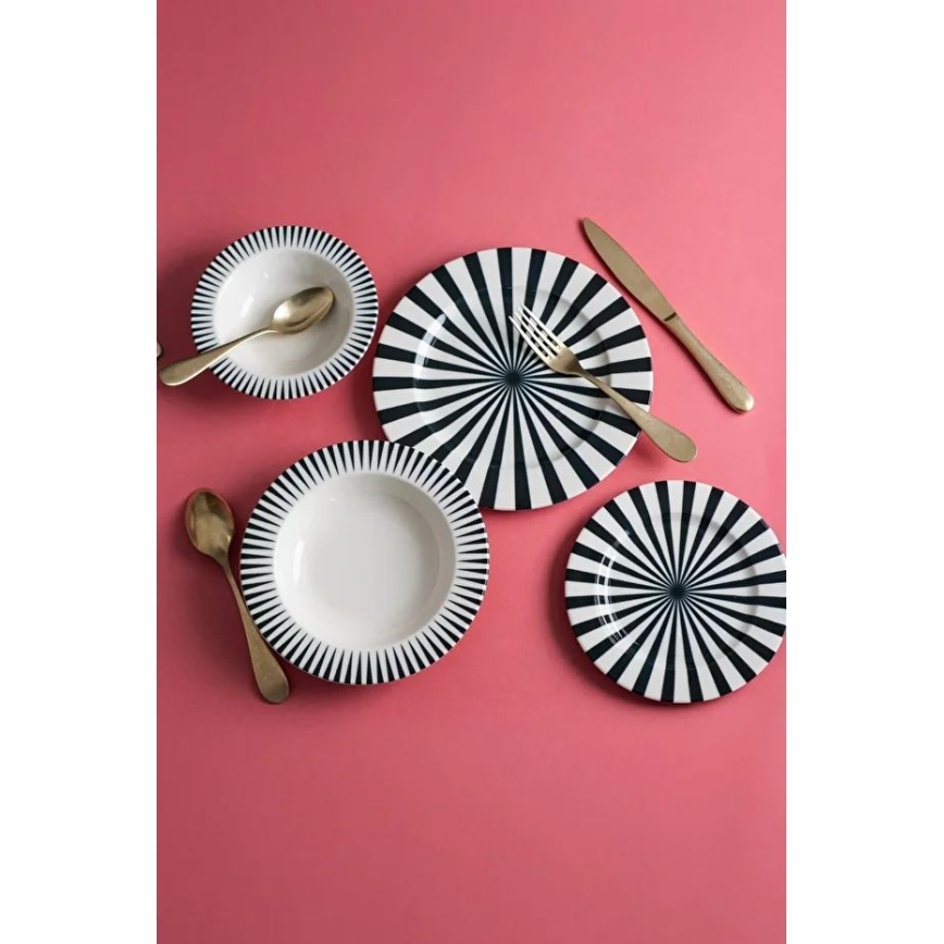 24-dijelni set za jelo, bijeli/crni, porculan