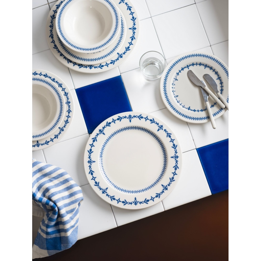 24-dijelni set za jelo, bijeli/plavi, od porculana