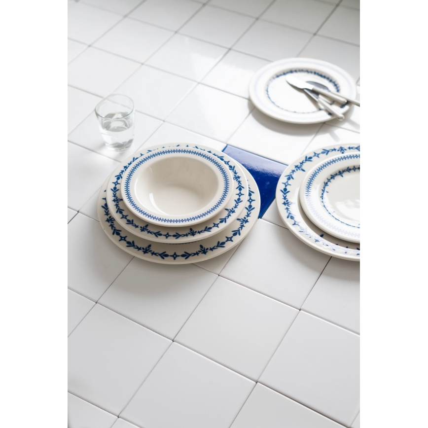24-dijelni set za jelo, bijeli/plavi, od porculana