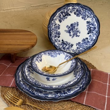 24-dijelni set za jelo, bijeli/plavi porculan