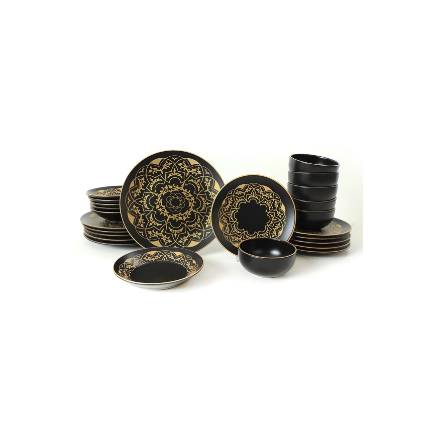 24-dijelni set za jelo, crno-zlatni, keramika