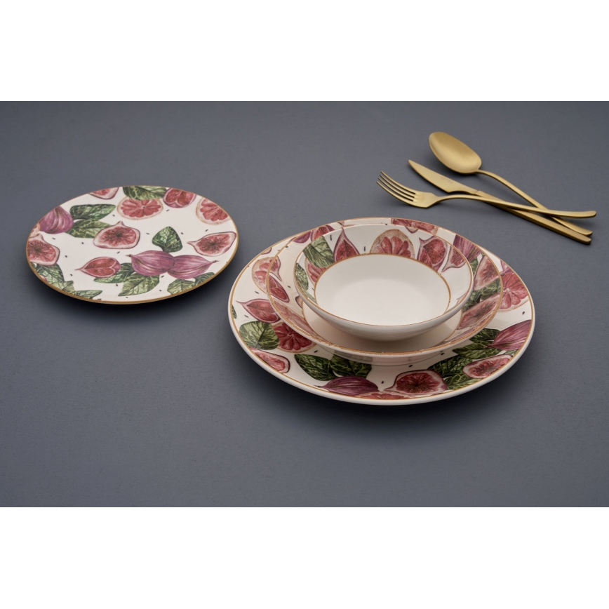 24-dijelni set za jelo, crvena/bijela/zelena, keramika