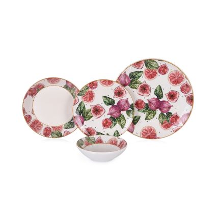 24-dijelni set za jelo, crvena/bijela/zelena, keramika