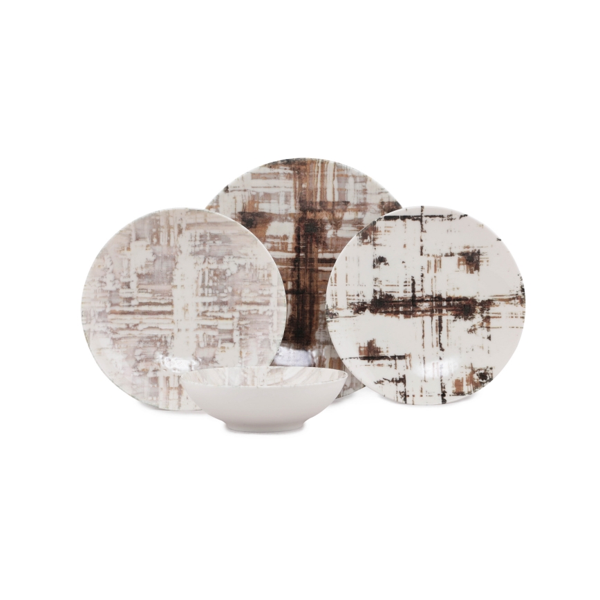 24-dijelni set za jelo, smeđe/bijele boje, od porculana