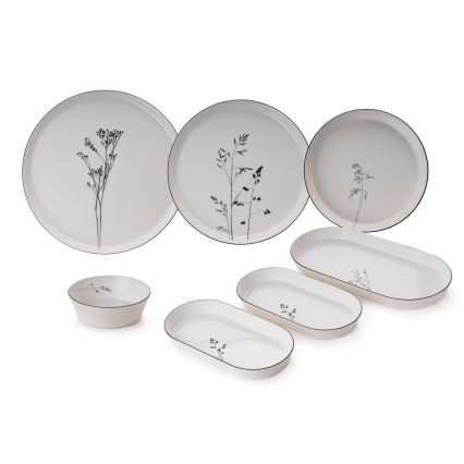 27-dijelni set za jelo, bijele i crne boje, od porculana