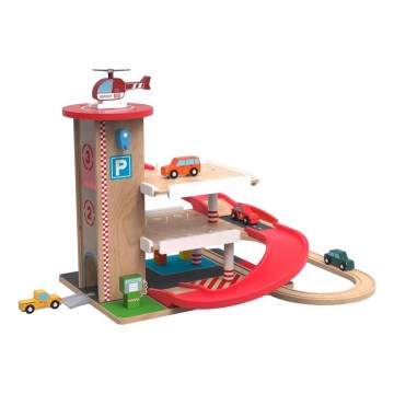 2Kids Toys - Drvena garaža sa željezničkom prugom