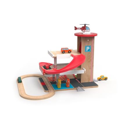 2Kids Toys - Drvena garaža sa željezničkom prugom