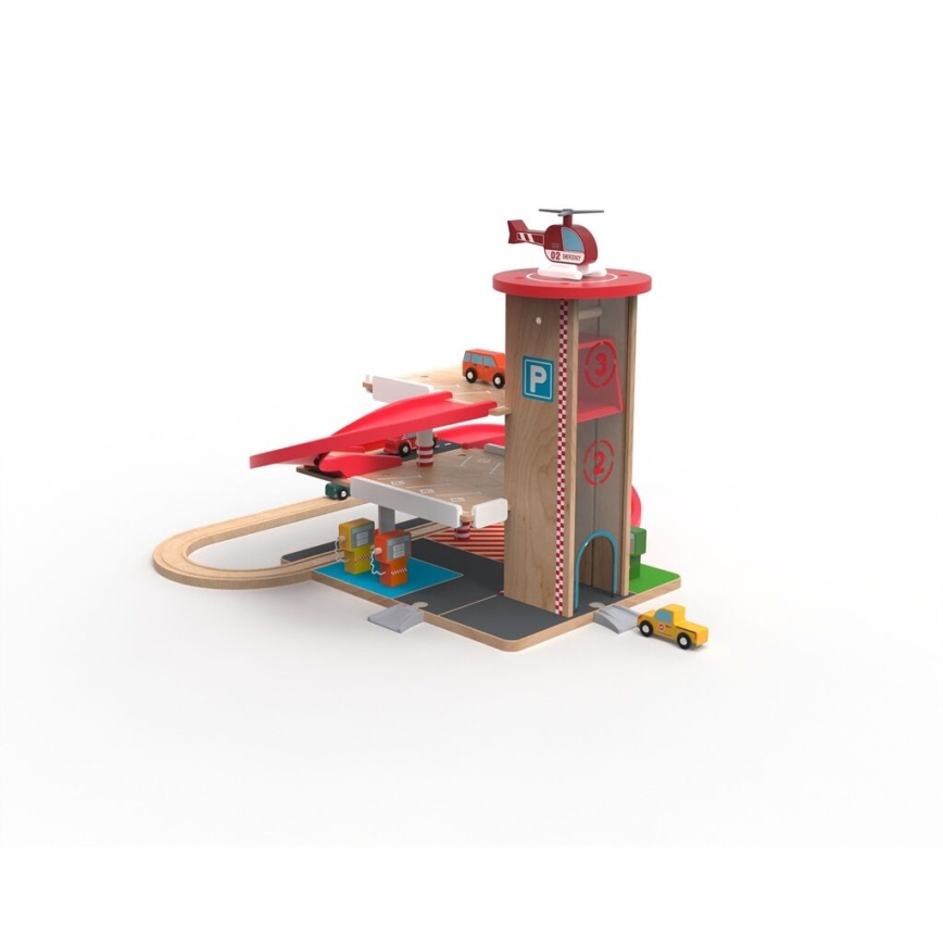 2Kids Toys - Drvena garaža sa željezničkom prugom