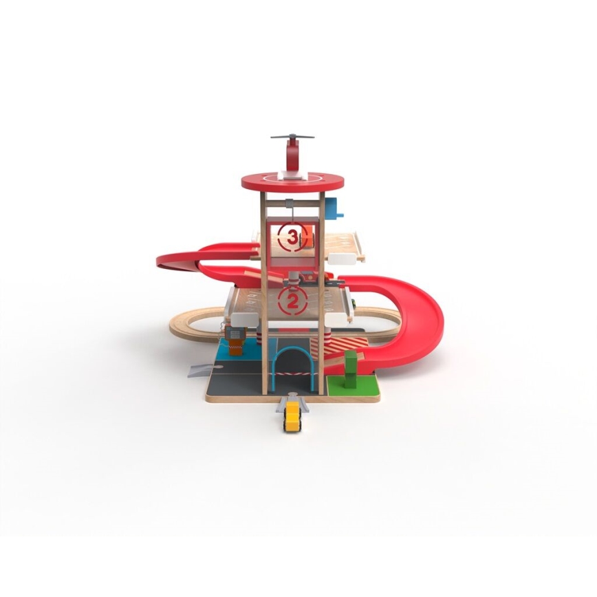 2Kids Toys - Drvena garaža sa željezničkom prugom