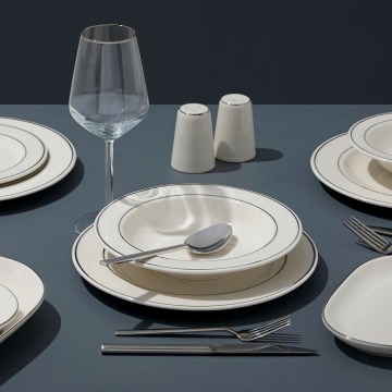 53-dijelni set za jelo — kremasta boja, srebrni detalji, porculan