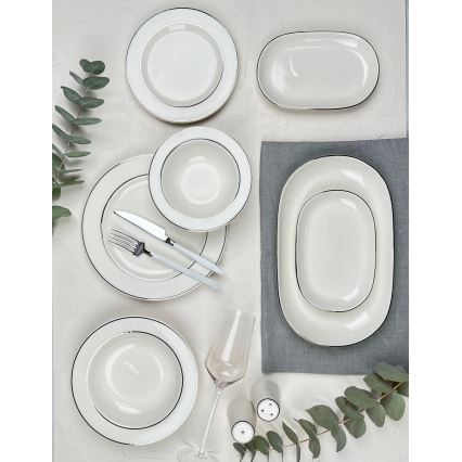 53-dijelni set za jelo — kremasta boja, srebrni detalji, porculan
