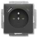 ABB 5569T-A32357 237 - Kućna utičnica bez okvira ZONI 250V 1xUSB A+C mat crne boje