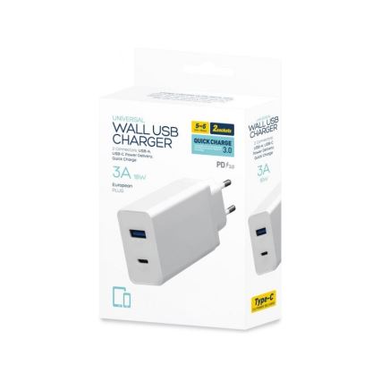 Adapter za punjenje USB-C Power Delivery + USB-A 18W/230V