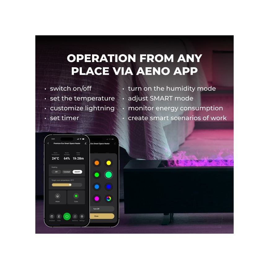 AENO - Pametni električni grijač/konvektor 1000/2000W crni