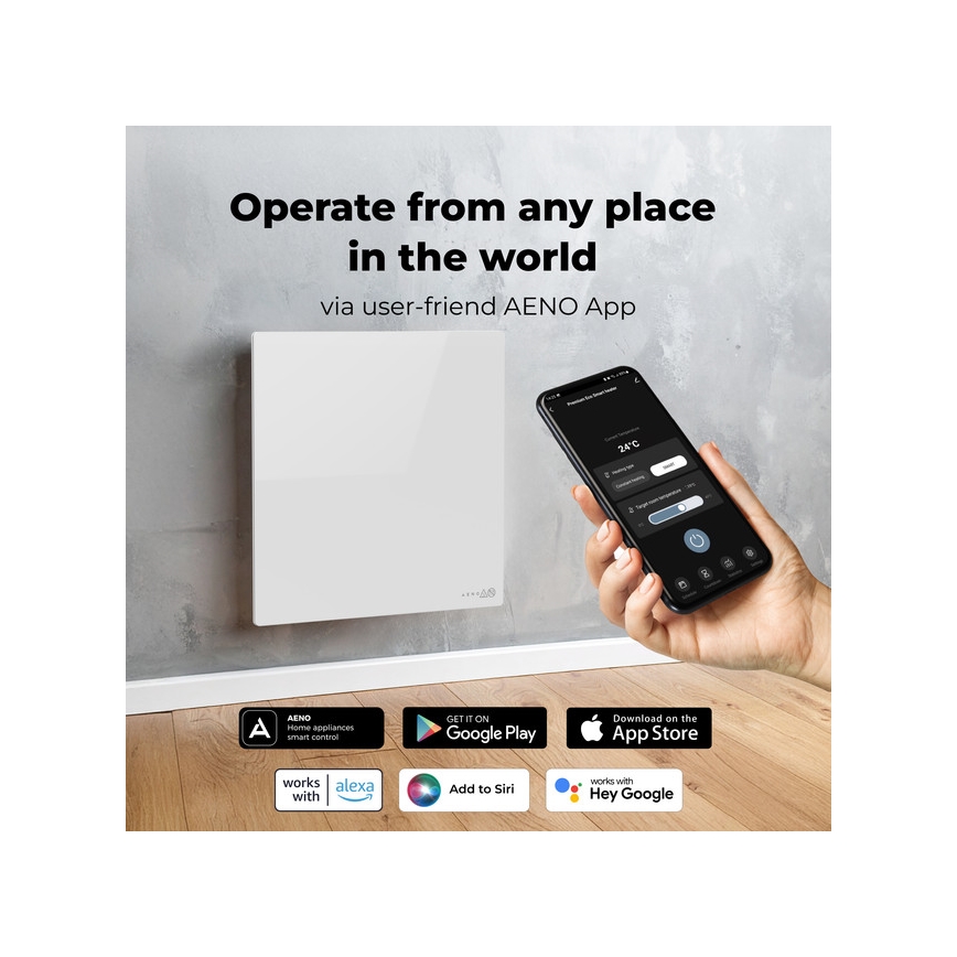 AENO - Pametni električni infracrveni panel 500W s tajmerom i termostatom, Wi-Fi, bijela