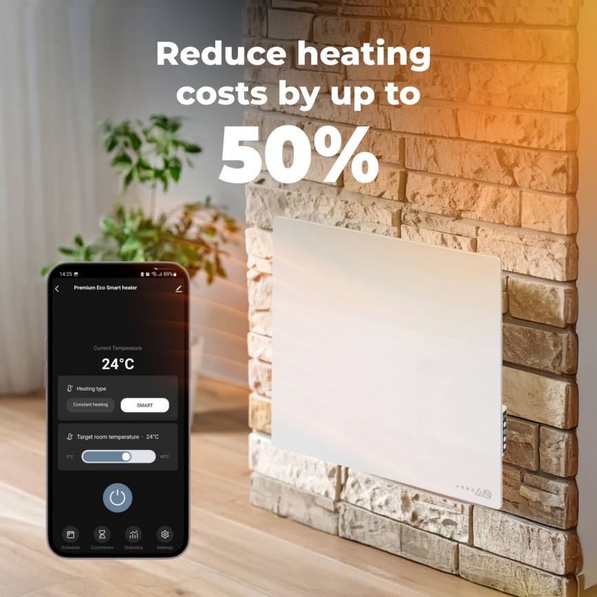 AENO - Pametni električni infracrveni panel 500W s tajmerom i termostatom, Wi‑Fi, bijeli