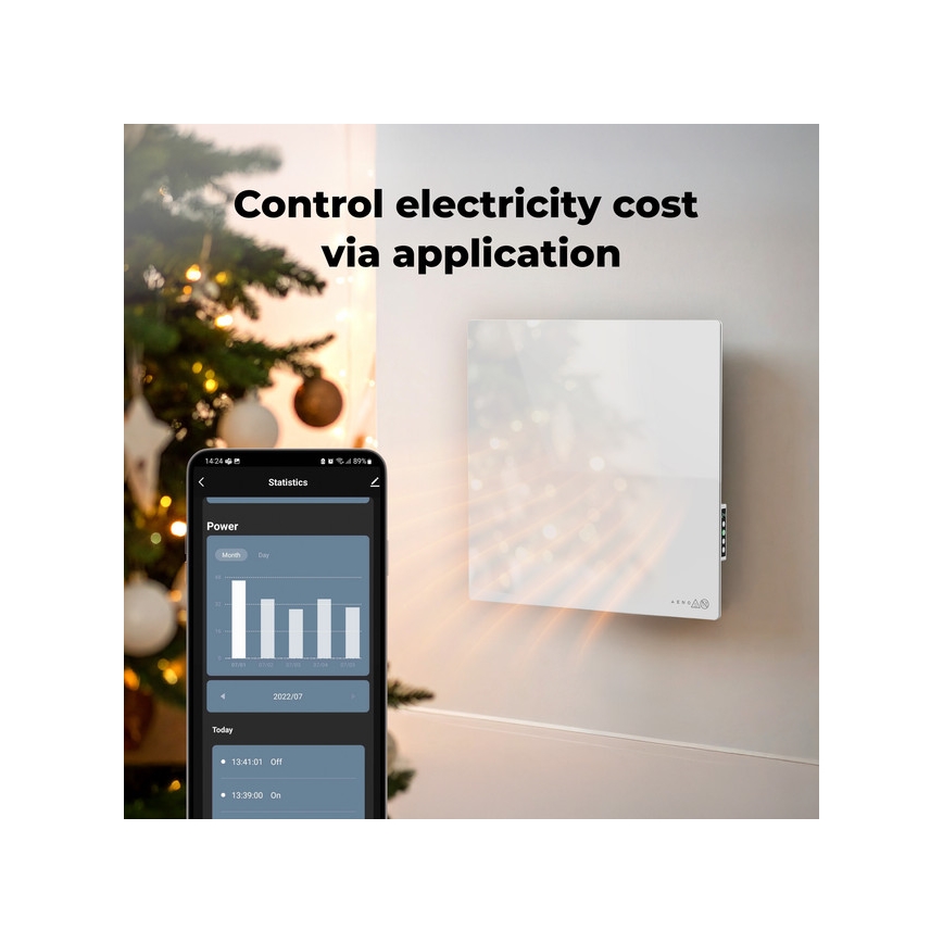 AENO - Pametni električni infracrveni panel 500W s tajmerom i termostatom, Wi‑Fi, bijeli