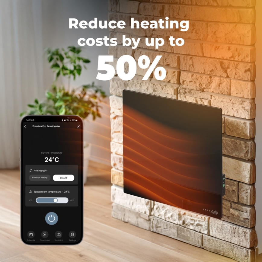AENO - Pametni električni infracrveni panel 500W tajmer/termostat Wi-Fi crni