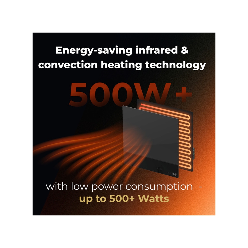 AENO - Pametni električni infracrveni panel 500W tajmer/termostat Wi-Fi crni