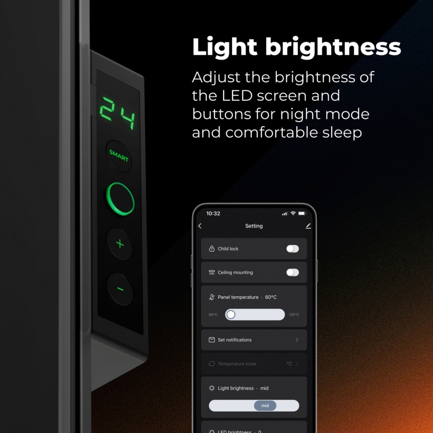 AENO - Pametni električni infracrveni panel 500W tajmer/termostat Wi-Fi crni