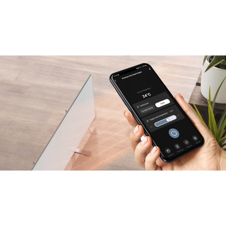 AENO - Pametni električni infracrveni panel s LED zaslonom 700W tajmer/termostat IP44 Wi-Fi bijela