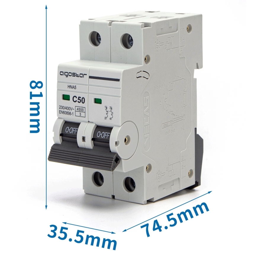 Aigostar - Automatski osigurač 2-polni 2P-50A-C 230-400V
